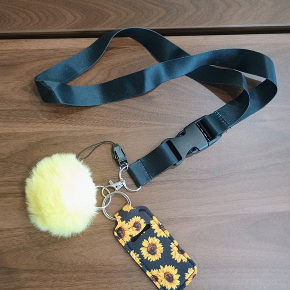 Accessories - Sunflower Card Holder Keychain Lanyard with Yellow Pom Pom
